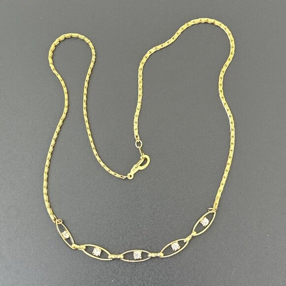 14K Gold Plated Necklace With Rhinestone Accents 14KTGP - Picture 3 of 3